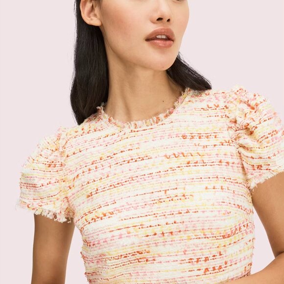 Kate Spade Tweed Pink, Yellow, Red, and White Dress with Pockets - Size 4 - Picture 3 of 11